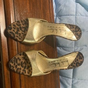 Nicole Miller Gold kid metal stiletto slide